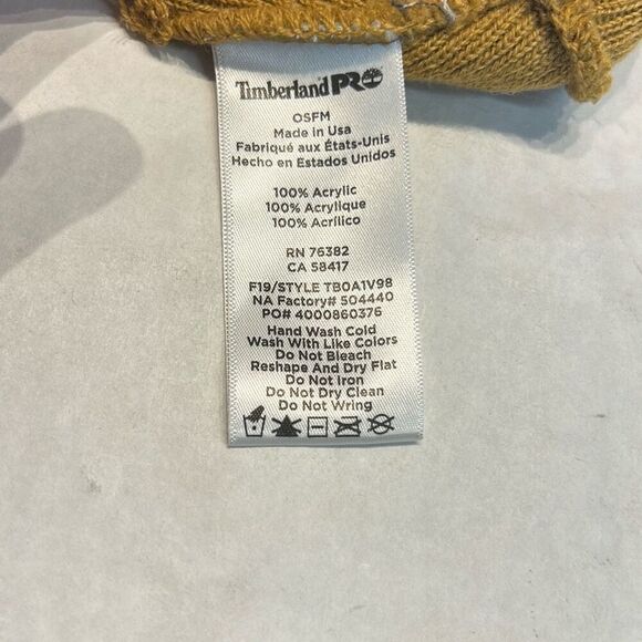 Timberland Pro Beanie Butterscotch Wheat Tan Knit Hat Ribbed Cuff Patch Basic - Picture 3 of 3